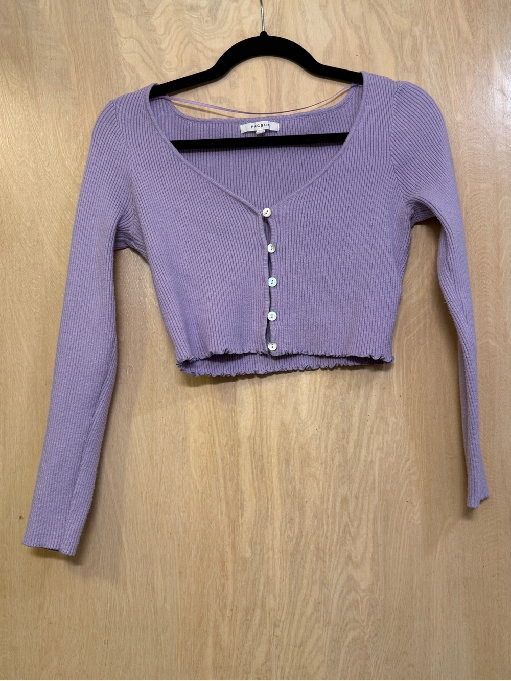 PacSun Lilac Ribbed Cropped Cardigan with Buttons